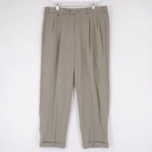 Faconnable Super 100s Wool Light Green Dress Pants 37/29 High Rise Pleated Cuff‎